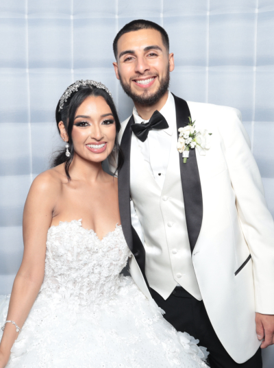 Wedding guests at photo booth