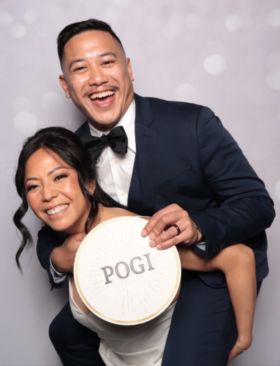 Romantic wedding reception photo booth moment
